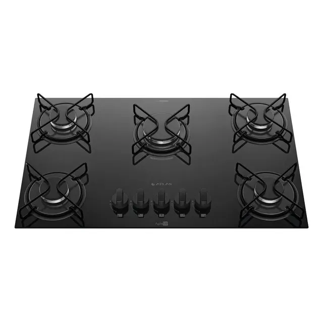 Cooktop 5 Bocas Atlas Agile Up com Mesa De Vidro A Gás Preto Bivolt